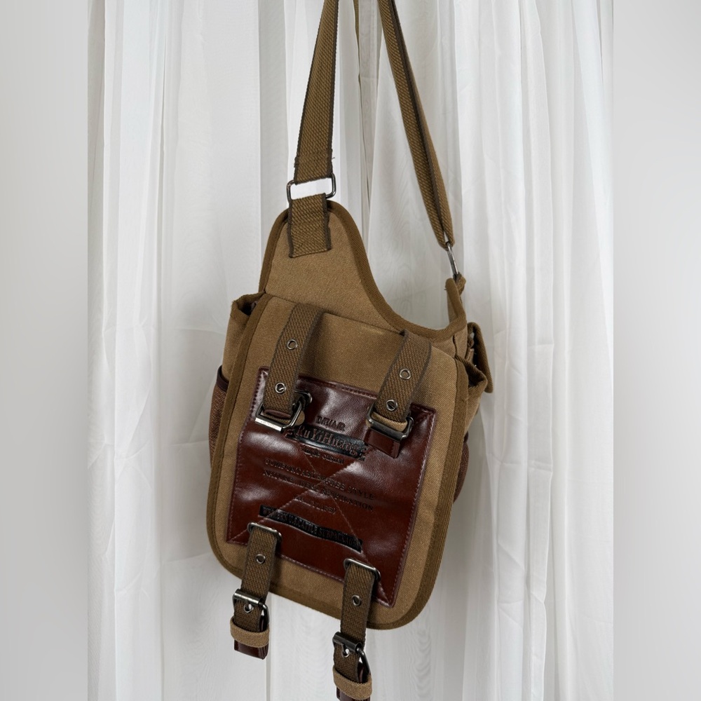 Canvas Sling Bag Crossbody Brown Multi Pocket Utility Travel EDC like new